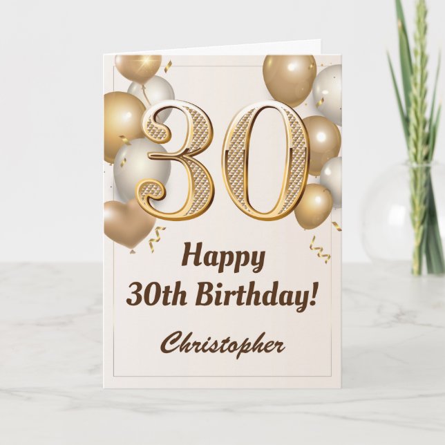 Carte 30e anniversaire Ballons d'or et Confetti Annivers (Devant)