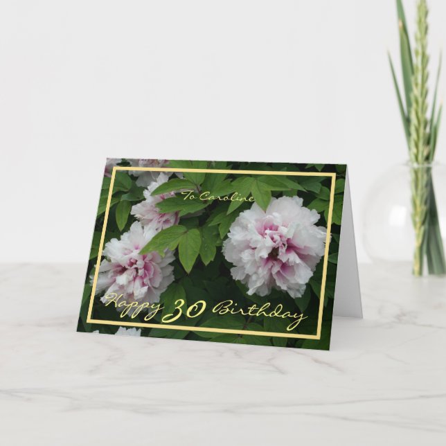 Carte 30e anniversaire Caroline Peonies Elegant Gold Fra (Devant)