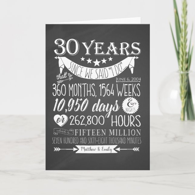 Carte 30e anniversaire de mariage, tableau noir, 30 ans (Devant)