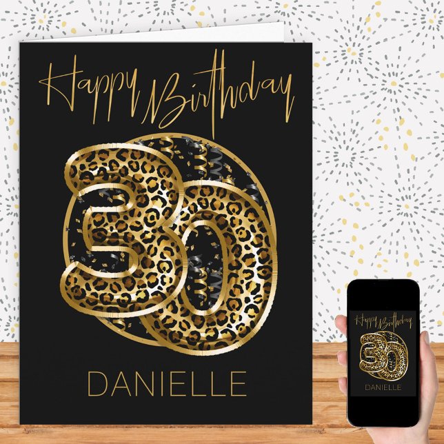 Carte 30e anniversaire Empreinte de léopard Gold Foil Ba (Créateur téléchargé)