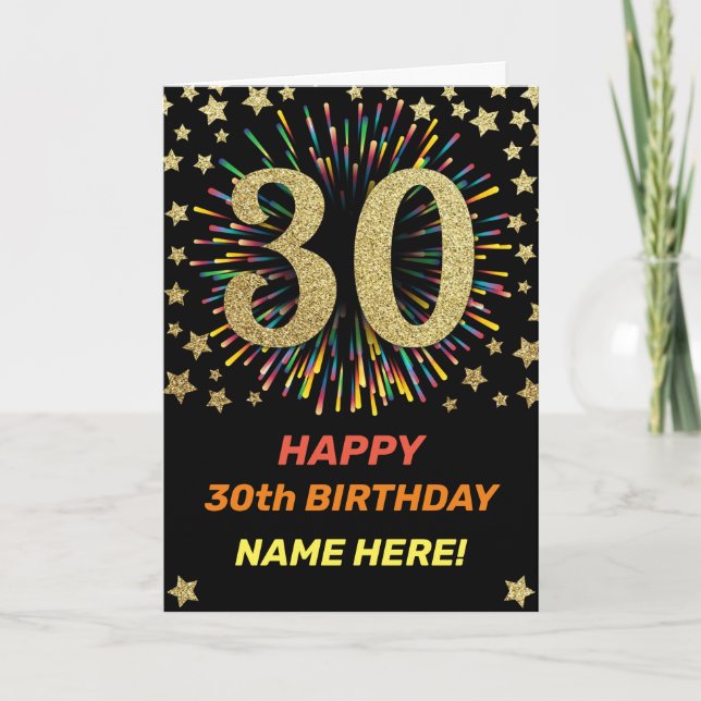Carte 30e anniversaire Feu d'artifice Rainbow Gold Fun (Devant)