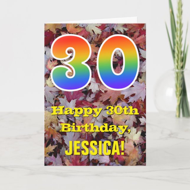 Carte 30e anniversaire; Feuilles d'automne rustiques; Ar (Devant)