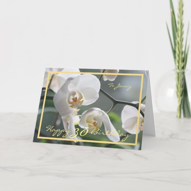 Carte 30e Anniversaire Jenny White Orchids Elégant cadre (Devant)
