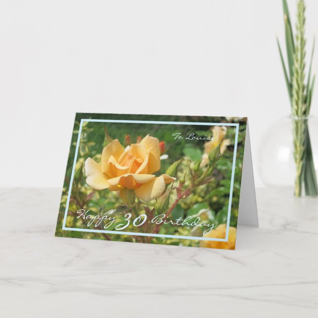 Carte 30e anniversaire Louise Rose Jaune Cadre bleu mode (Devant)