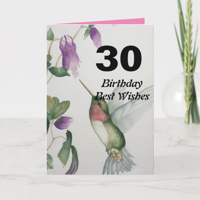 Carte 30e anniversaire Meilleurs voeux Fleur de colibri (Devant)