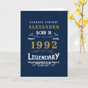 Carte 30e anniversaire Né 1992 Vintage Blue Gold