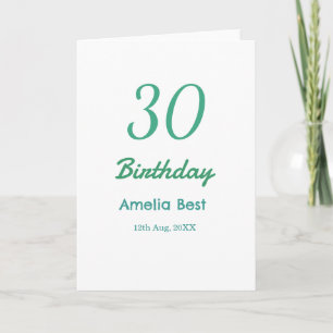 Carte 30E ANNIVERSAIRE NOM DATE GRAS RÉTRO turquoise sim