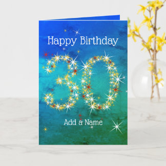 Carte 30e anniversaire - Nombres d'étoiles - Vert bleu -