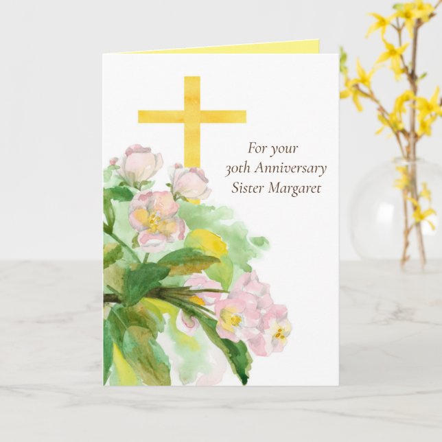 Carte 30e Anniversaire Nun Vie religieuse Chrétien (Fleur jaune)