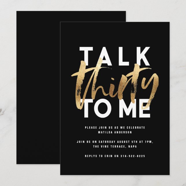 Carte 30e anniversaire or élégant moderne script simple (Devant / Derrière)