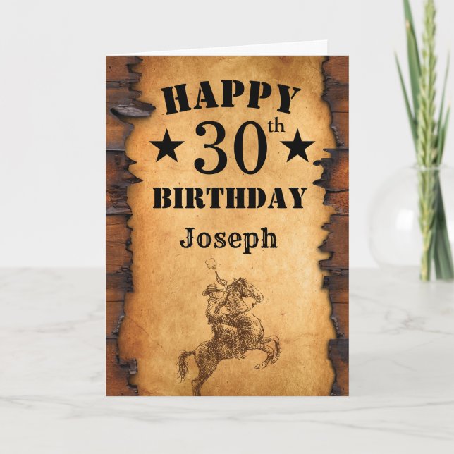 Carte 30e anniversaire Pays rustique Western Cowboy Hors (Devant)