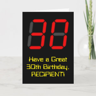 Carte 30e anniversaire : Rouge Digital Clock Style "30"