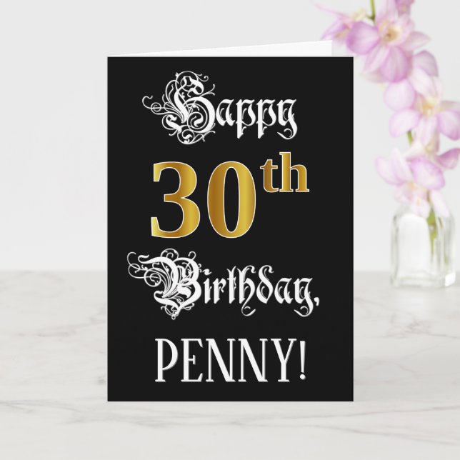 Carte 30e anniversaire — Script fantaisie; look or Faux; (Orchidée)