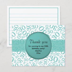 Carte 30e anniversaire : Turquoise/Motif numérique blanc