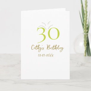CARTE 30E ANNIVERSAIRE VERT OR PASTEL RÉTRO DESSINÉ À LA