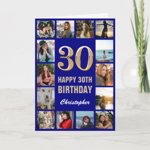 Carte 30e Joyeux anniversaire Marine Blue & Gold Photo C