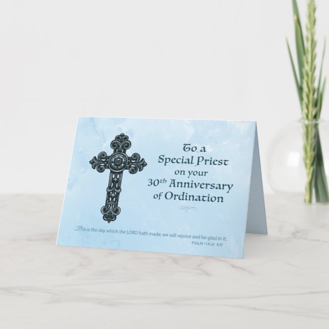 Carte 30e Ordination Anniversaire Prêtre, Croix Ornate (Devant)