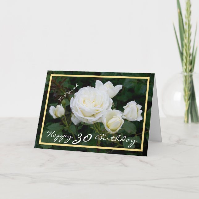 Carte 30ème Anniversaire Mariah White Roses Elégant cadr (Devant)