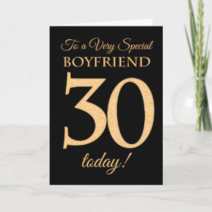 Carte 30ème Or-effet sur le noir pour l'anniversaire