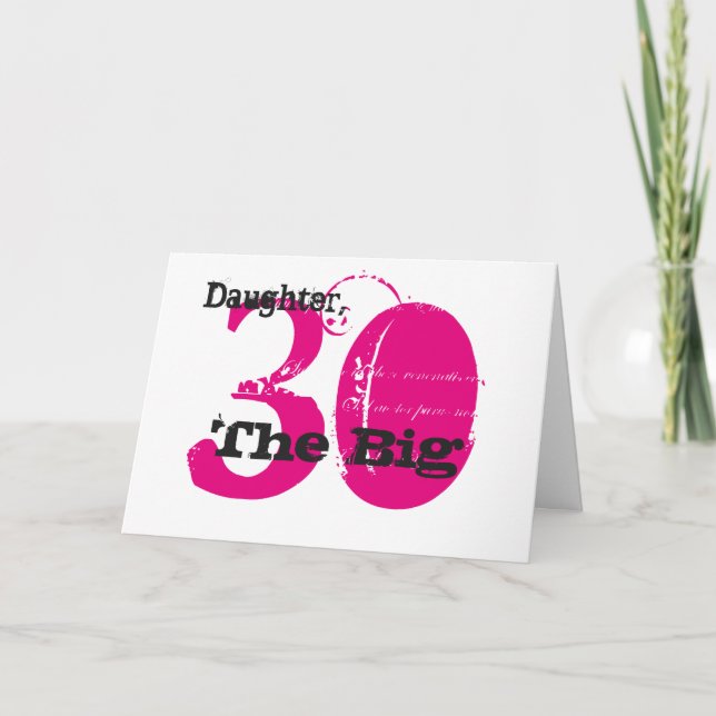 Carte 30ème Texte de fille d'anniversaire, noir et rose, (Devant)