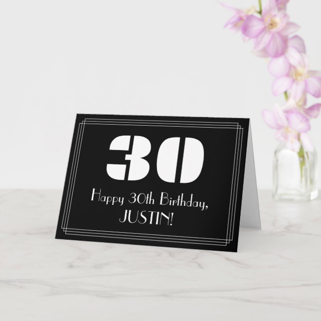 Carte 30th Birthday : Art Deco Inspired Look "30" & Name (Orchidée)
