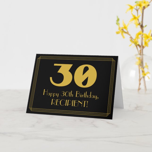 Carte 30th Birthday : Art Deco Inspired Look "30" & Name (Fleur jaune)
