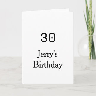 Carte 30th birthday bold letter name date simple minimal