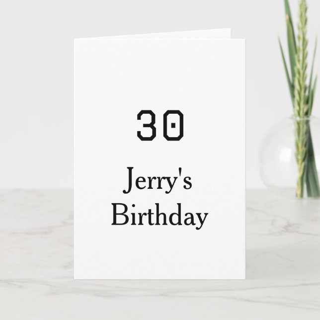Carte 30th birthday bold letter name date simple minimal (Devant)