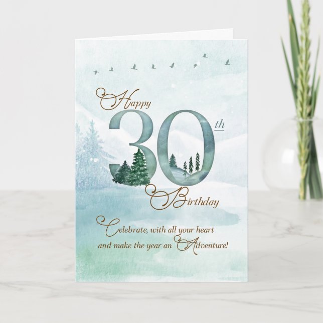 Carte 30th Birthday Evergreen Pines and Deer Nature (Devant)