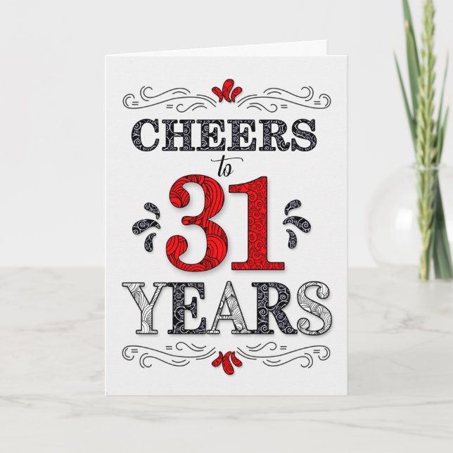 Carte 31e anniversaire Cheers en Motif noir blanc rouge (Devant)