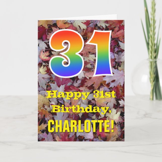 Carte 31e anniversaire; feuilles d'automne rustiques; ar (Devant)