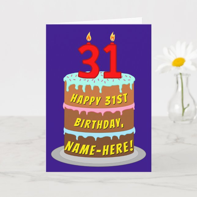 Carte 31e anniversaire : Fun Cake and Candles + Nom pers (Petite plante)
