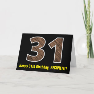 Carte 31e anniversaire : Nom + Motif Faux Wood Grain "31