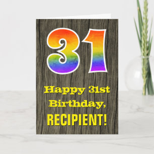 Carte 31e anniversaire : Rustic Faux Wood Look, Arc-en-c