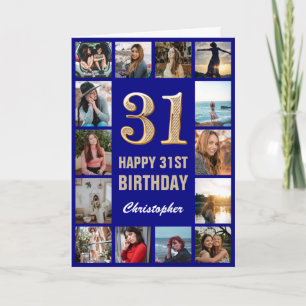 Carte 31e Joyeux Anniversaire Marine Bleu & Gold Photo C