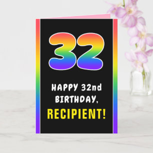Carte 32e anniversaire : Arc-en-ciel coloré # 32, Nom pe