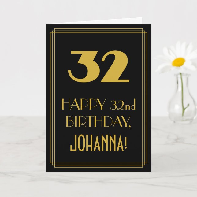 Carte 32e anniversaire - Art Déco Inspiré Look "32" & No (Petite plante)