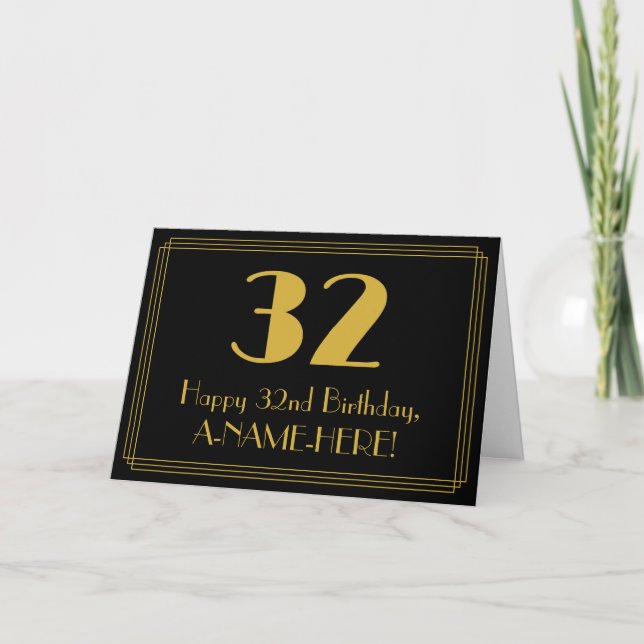 Carte 32e anniversaire : Art Déco Inspiré Look "32" + No (Devant)