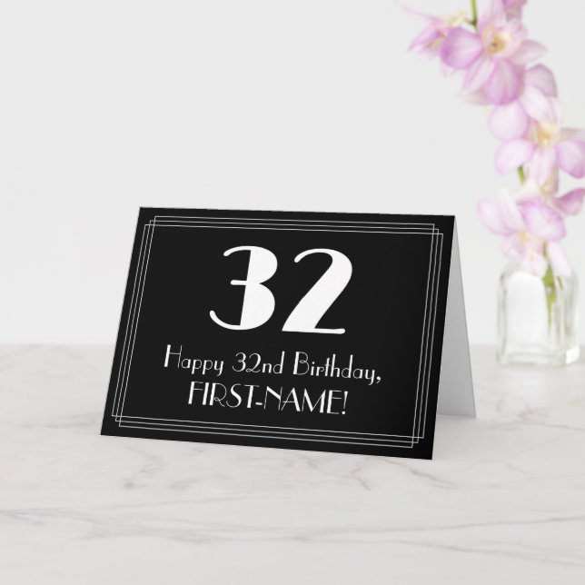 Carte 32e anniversaire ~ Art Déco Inspiré Look "32", Nom (Orchidée)