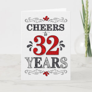 Carte 32e anniversaire Cheers en Motif noir blanc rouge