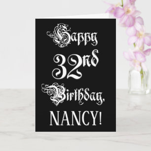 Carte 32e anniversaire : fantaisie, élégant script + Nom