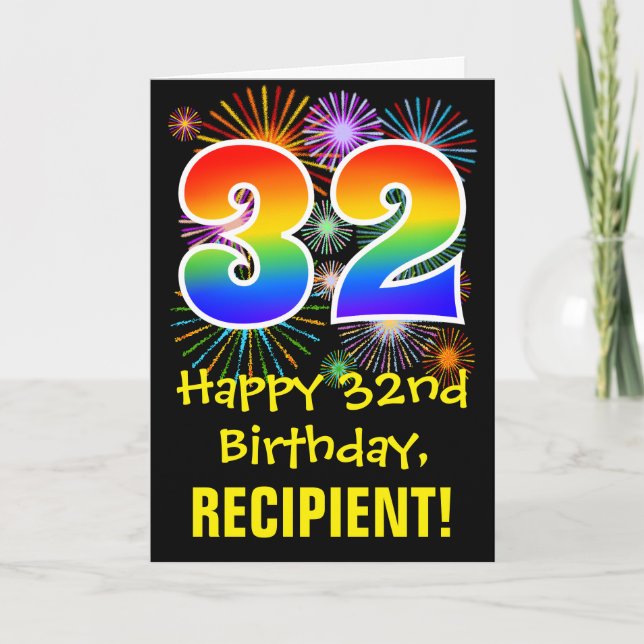 Carte 32e anniversaire : Fun Fireworks Motif + Rainbow 3 (Devant)