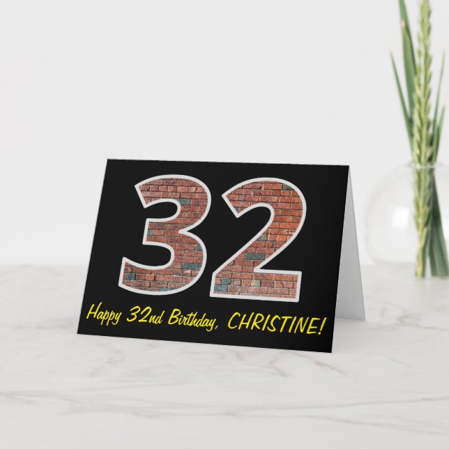 Carte 32e anniversaire - Motif de mur de briques "32" av (Devant)