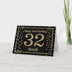 Carte 32e anniversaire Parties scintillant Noir et Or Ca