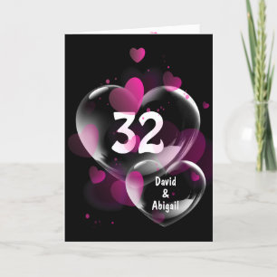 Carte 32ème Anniversaire Bulles cardiaques sur Noir