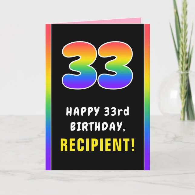 Carte 33e anniversaire : Arc-en-ciel coloré # 33, Nom pe (Devant)