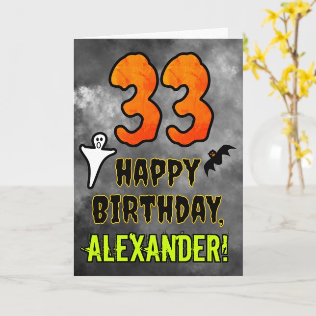 Carte 33e anniversaire : Eerie Halloween Thème + Nom per (Fleur jaune)