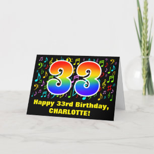 Carte 33rd Birthday: Colorful Music Symbos & Rainbow 33