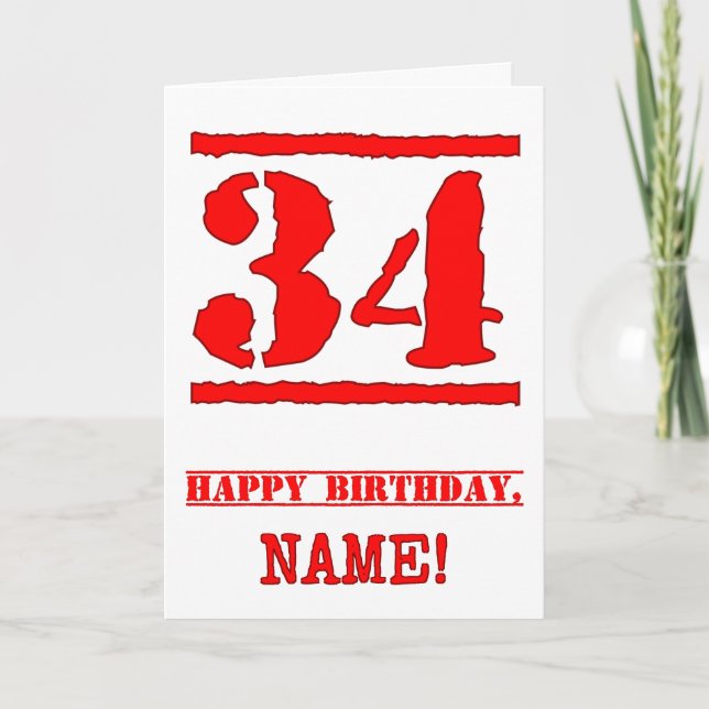 Carte 34e anniversaire : Amusant, Timbre en caoutchouc r (Devant)