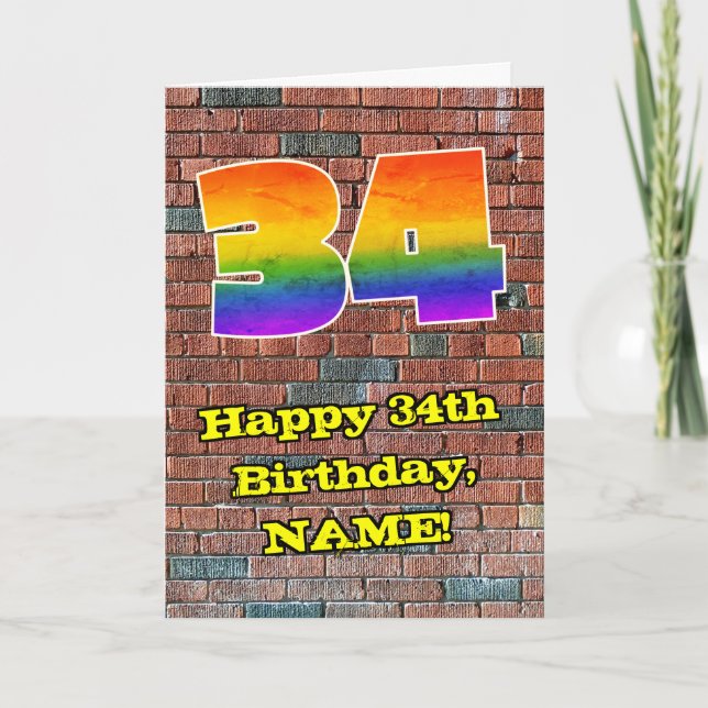 Carte 34e anniversaire : Arc-en-ciel amusant inspiré par (Devant)